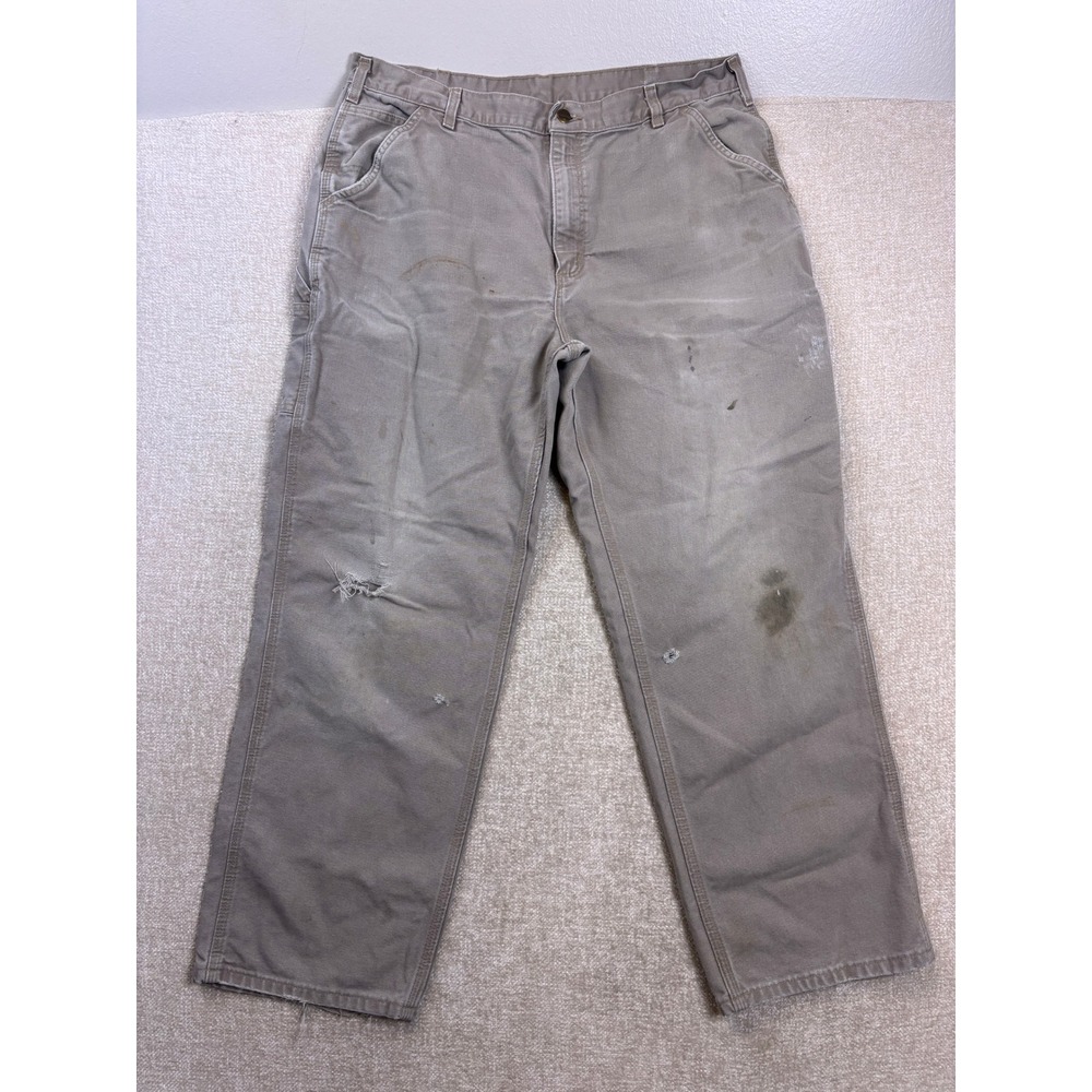 Carhartt B11 DES Men 40x32 Tan Canvas Work Dungaree Pants Distressed Stained